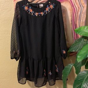 Japna sheer black drop waist embroidered dress M